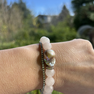 Pembe Quartz & Barok inci bileklik