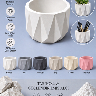 Geometrik Dekoratif Vazo – Taş Tozu 