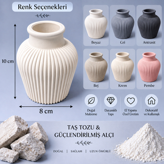 Dekoratif Çizgili Vazo – Kuru Çiçek & Çiçeklik