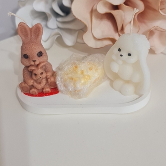 2 li tavşan mum+alçı tabak+alçı kalp