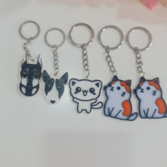 5 adet kedi ve köpek figürlü 3 D Anahtarlık 