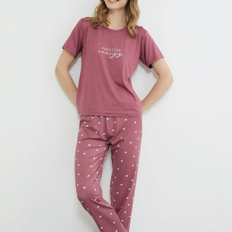 Gül Rengi Kalpli Pijama Takımı