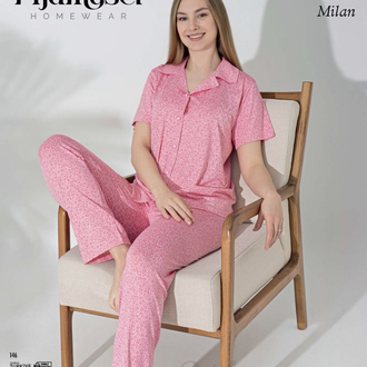 Pembe Leopar Pijama Takımı Düğmeli 