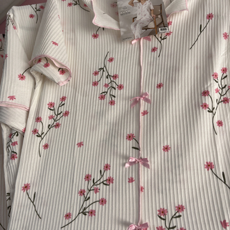 Pinterest Pembe Çiçekli Pijama Takımı