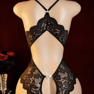 Özel Bölgesi Açık Bodysuit Siyah
