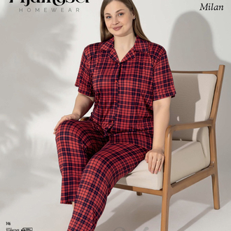 Büyük Beden Kareli Pijama Takımı Düğmeli
