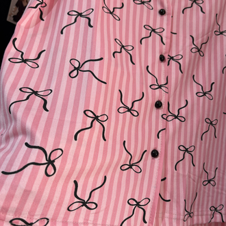 Pembe Kurdele Pijama Takımı Düğmeli