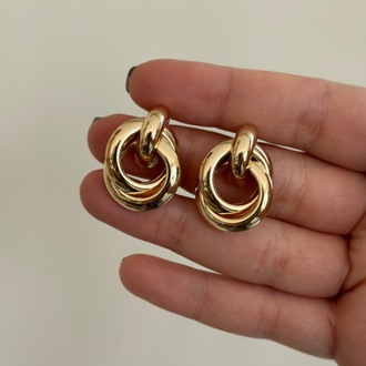14K Altın Kaplama Çift Halka Basic Küpe