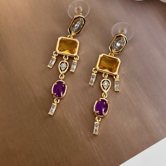 Özel Seri Renkli Taşlı Sallantılı Küpe ( Sarı)