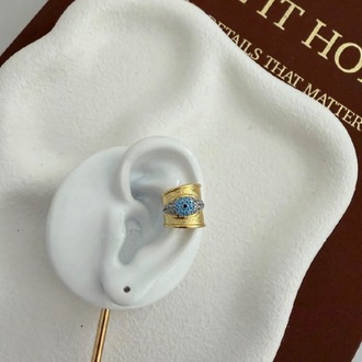 Marka Model Vip 14K Blue Eye Plaka Kıkırdak Küpe
