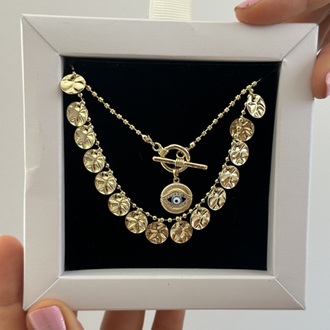 Vip 14K Pul ve Göz Detay Kolye Set