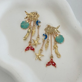 Altın Kaplama 14K Çoklu Charmlı Balık Küpe