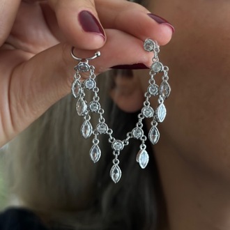 Vip 14 K Altın Kaplama Damla Taşlı Zincir Detaylı Kıkırdak Küpe