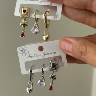 Vip 14K Üçlü Küpe Set