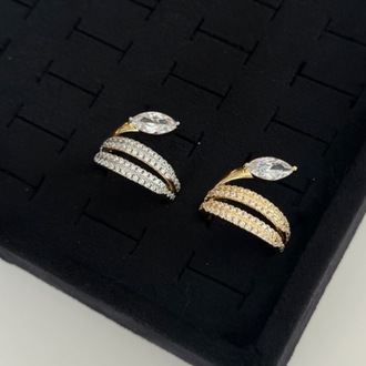 Vip 14K Yaprak Taş Kesim Zirkon Taşlı Çift Sarmal Yüzük