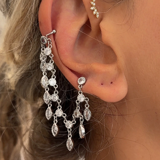 Vip Silver Küpe ve Kıkırdak Küpe Set