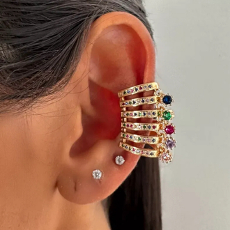 Vip 14K Renkli Taşlı Kıkırdak Küpe