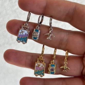 Özel seri uçak detaylı 3 lü küpe set