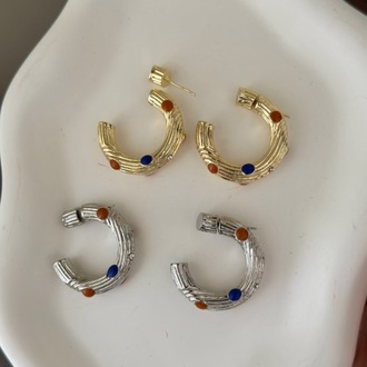 Vip Tasarım Renkli Taşlı Yarım Halka Küpe