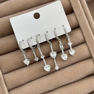 Vip 14K Zirkon Taşlılı 6 lı Küpe Set