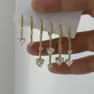 Vip 14K Zirkon Taşlılı 6 lı Küpe Set