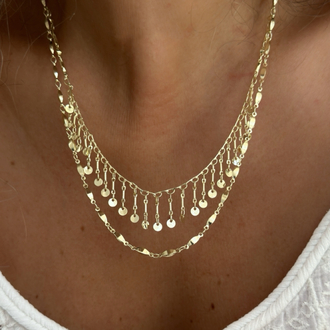 Vip 14K Pullu Çift Zincirli Kolye Set
