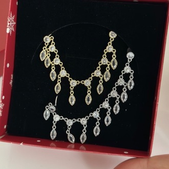 Vip 14 K Altın Kaplama Damla Taşlı Zincir Detaylı Kıkırdak Küpe