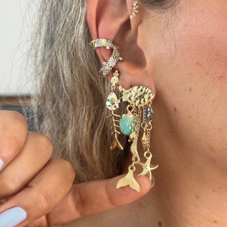 Vip 14K Charmlı Balık Küpe Set