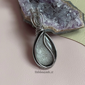 Silver Obsidyen Minimal Çelik Kolye