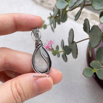 Silver Obsidyen Minimal Çelik Kolye