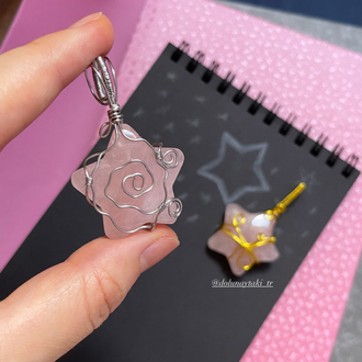 Rose &Pembe kuvars yıldız kolye