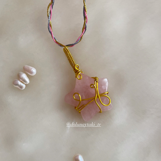 Rose &Pembe kuvars yıldız kolye