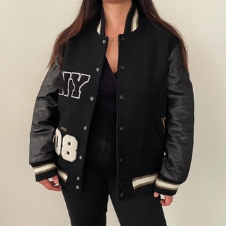 Brooklyn vintage unisex kolları deri detay kaşe mont