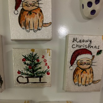Meowy Christmas Tuval Magnet
