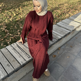 Bordo triko elbise 