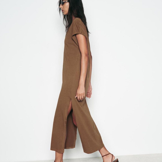 Zara Kahverengi Midi Elbise
