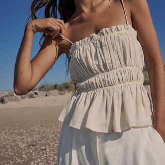 Zara krem askılı peplum bluz
