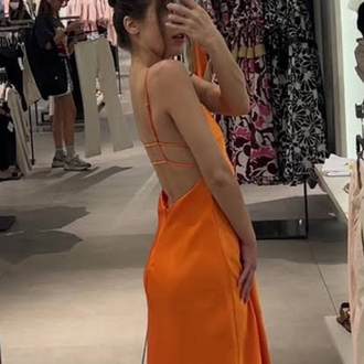 Zara saten turuncu elbise