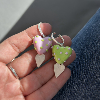 Yeşil Murano Kalp Earcuff, gümüş
