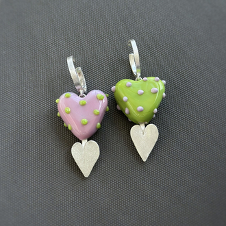 Yeşil Murano Kalp Earcuff, gümüş