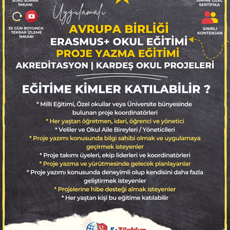 12-13 Eylül | Erasmus+Okul Eğitimi Proje Hazırlama Eğitimi | Akreditasyon-Kardeş Okul Projeleri