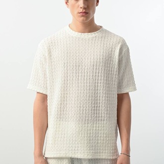 Marrakech Bisiklet Yaka Desenli Tshirt Beyaz