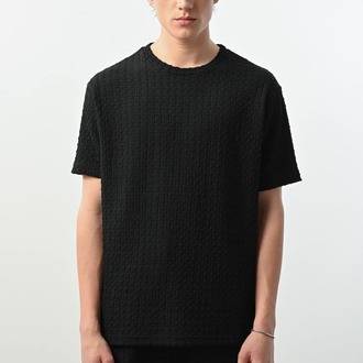 Marrakech Bisiklet Yaka Desenli Tshirt Siyah