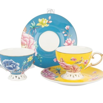 P405.141384 Vivida 2li Sarı Mavi Kahve Takımı 90ml Butik Mutfak