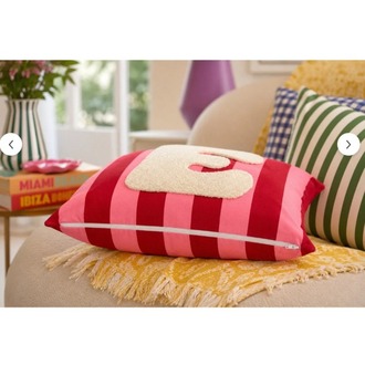 PNK001 Punch Nakışlı Kırlent Kılıfı - 43*43 Cm - Pembe E Harfi ev mobilya dekorasyon
