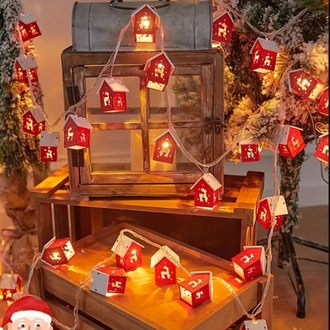 UC374547 Geyik 2M 10 LED Kırmızı Ev Peri Işıkları - Pil ile Çalışır, Şenlikli Noel