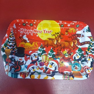 A1320E975321099 Küçük Yılbaşı Temalı Özel Tasarımlı Metal Servis Tepsi Christmas Ev Sofra