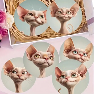 FX5137276 A 6 Parça Sphynx Kedi İfadesi Bardak Altlığı Seti Kahve ve Çay İçin