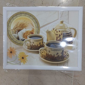CAPPUCDIZTEPS Minderli Desenli Keyif Tepsisi Kahvaltı Tepsisi Cappucino Arkası Kareli 1 Adet