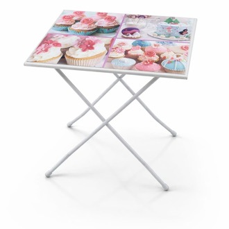 A1923A41691 50x40cm Yükseklik 58cm Ahşap Metal Ayaklı Katlanır Sehpa Desenli 1 Adet